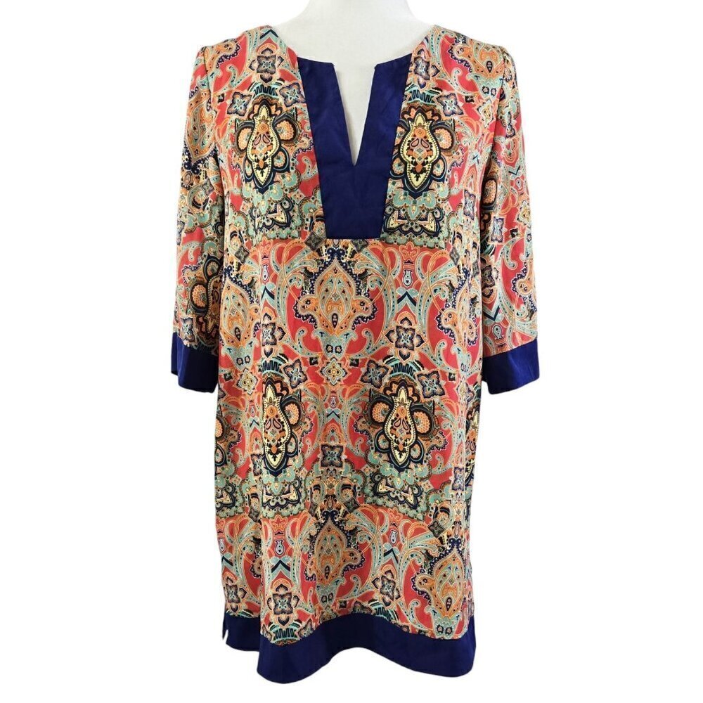 Umgee Multicolor Boho Paisley Split Neck Cover Up Tunic Hippie Maximalist